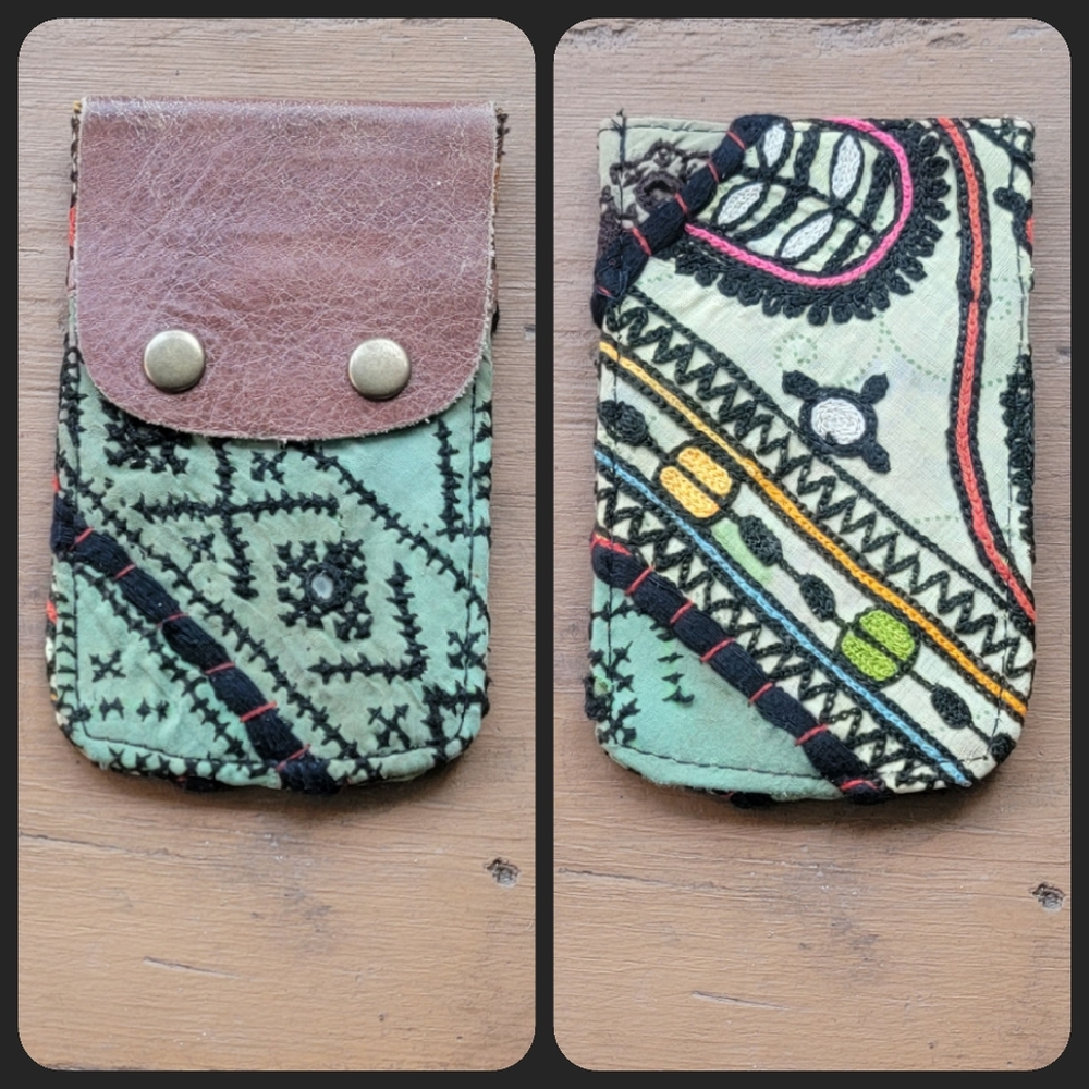 🍳🧠 Free People Boho Embroidered Repurposed vtg banjara hippie Wallet card case